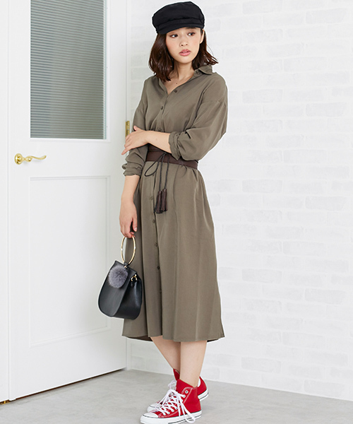 N.（N. Natural Beauty Basic）（エヌエヌナチュラルビューティーベーシック）の「シャツガウンワンピース（シャツワンピース・レディース・ネイビー/カーキ/レッド・MEDIUM）」の4枚目の写真