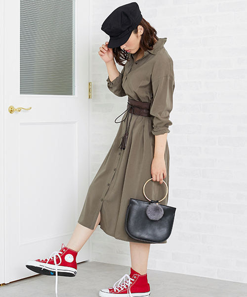 N.（N. Natural Beauty Basic）（エヌエヌナチュラルビューティーベーシック）の「シャツガウンワンピース（シャツワンピース・レディース・ネイビー/カーキ/レッド・MEDIUM）」の5枚目の写真