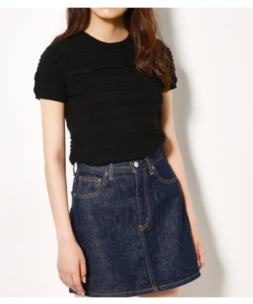 SLY（スライ）の「LITTLE WAVY LINE HG TOPS（ニット/セーター・レディース・トップグレー/ブラック/オレンジ・1/2）」の2枚目の写真