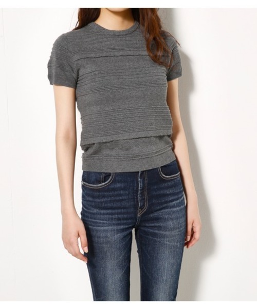 SLY（スライ）の「LITTLE WAVY LINE HG TOPS（ニット/セーター・レディース・トップグレー/ブラック/オレンジ・1/2）」の3枚目の写真
