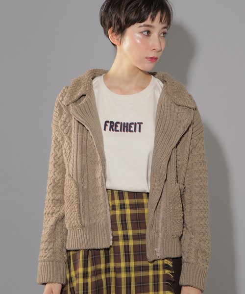 PAGEBOY（ページボーイ）の「ケーブルライダース（ライダースジャケット・レディース・ブラウン/オフホワイト・FREE）」の2枚目の写真