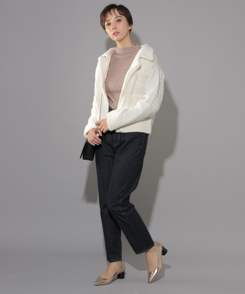 PAGEBOY（ページボーイ）の「ケーブルライダース（ライダースジャケット・レディース・ブラウン/オフホワイト・FREE）」の6枚目の写真