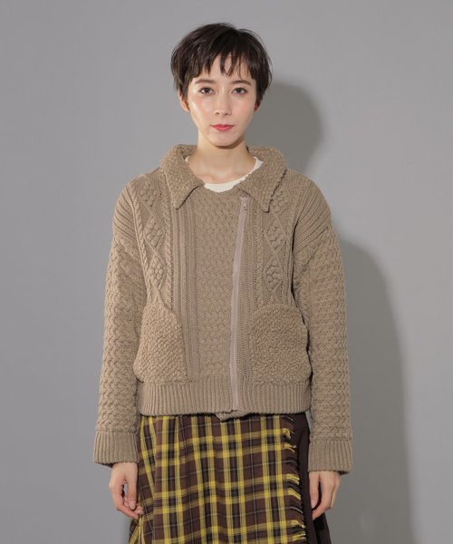 PAGEBOY（ページボーイ）の「ケーブルライダース（ライダースジャケット・レディース・ブラウン/オフホワイト・FREE）」の8枚目の写真