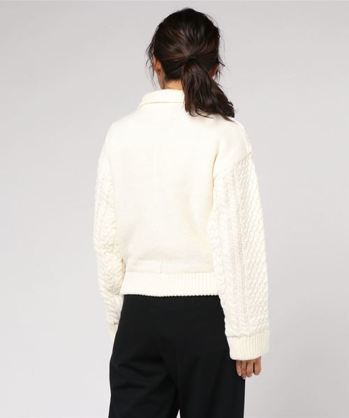 PAGEBOY（ページボーイ）の「ケーブルライダース（ライダースジャケット・レディース・ブラウン/オフホワイト・FREE）」の4枚目の写真