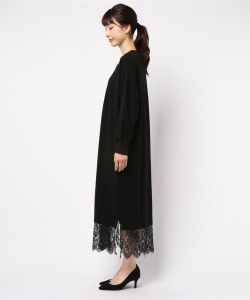 GeeRA（ジーラ）の「裾レースニットワンピース（ワンピース・レディース・ブラック/ボルドー/杢グレー・MEDIUM/LARGE/X-LARGE）」の4枚目の写真