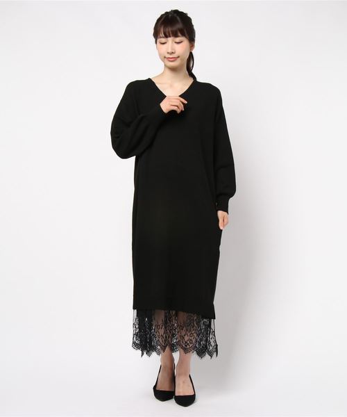 GeeRA（ジーラ）の「裾レースニットワンピース（ワンピース・レディース・ブラック/ボルドー/杢グレー・MEDIUM/LARGE/X-LARGE）」の12枚目の写真