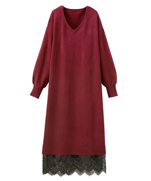 GeeRA（ジーラ）の「裾レースニットワンピース（ワンピース・レディース・ブラック/ボルドー/杢グレー・MEDIUM/LARGE/X-LARGE）」の9枚目の写真