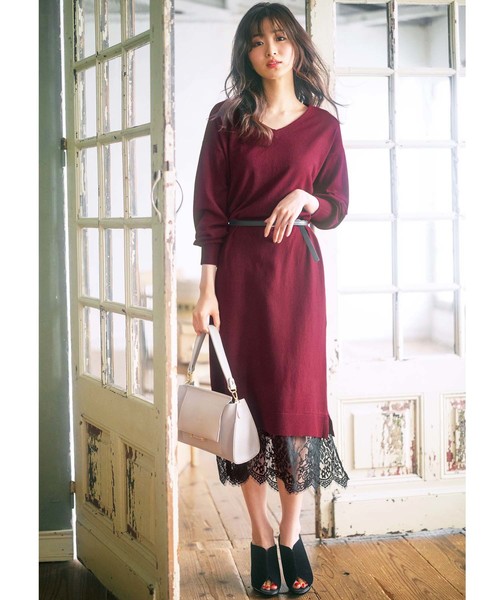 GeeRA（ジーラ）の「裾レースニットワンピース（ワンピース・レディース・ブラック/ボルドー/杢グレー・MEDIUM/LARGE/X-LARGE）」の13枚目の写真