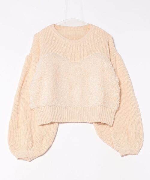 STYLEBLOCK（スタイルブロック）の「ファー切り替え後ろスピンドルボリュームスリーブニット（ニット/セーター・レディース・ブラック/ブラウン/アイボリー・M）」の2枚目の写真