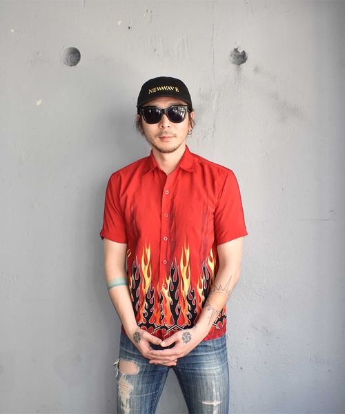 Gotcha チカーノシャツ シャツ ブラウス Vintage ヴィンテージ のファッション トップス ファイヤーパターン ヴィンテージ古着