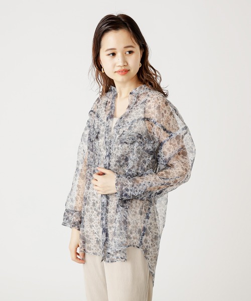 mystic（ミスティック）の「フラワーオーガンジーブラウス（シャツ/ブラウス・レディース・ブラウン/ブルー・FREE）」の5枚目の写真