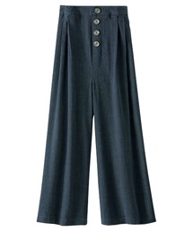レーヨン麻ボタン使いワイドパンツ股下４６cm