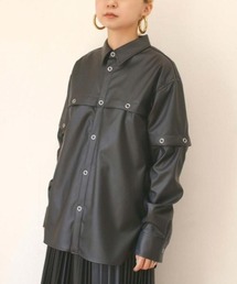 FAKE LEATHER DETACHABLE SLEEVE SHIRT