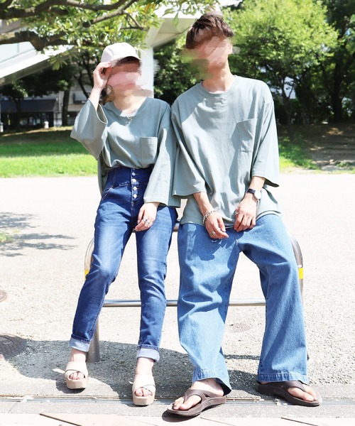 PairPair（ペアペア）の「ポケット付きビッグＴ(ユニセックス)（Tシャツ/カットソー・メンズ・オフホワイト/サックスブルー/スミクロ/レンガ/モカ・FREE）」の5枚目の写真