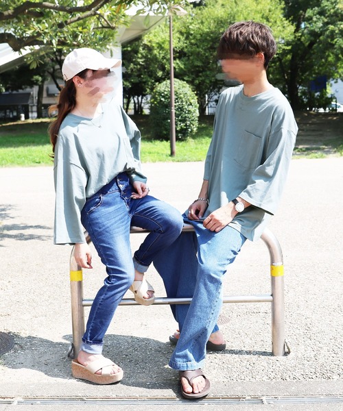 PairPair（ペアペア）の「ポケット付きビッグＴ(ユニセックス)（Tシャツ/カットソー・メンズ・オフホワイト/サックスブルー/スミクロ/レンガ/モカ・FREE）」の6枚目の写真