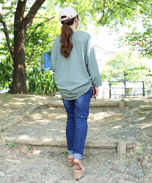 PairPair（ペアペア）の「ポケット付きビッグＴ(ユニセックス)（Tシャツ/カットソー・メンズ・オフホワイト/サックスブルー/スミクロ/レンガ/モカ・FREE）」の8枚目の写真