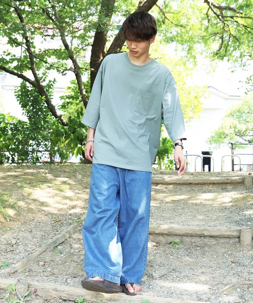 PairPair（ペアペア）の「ポケット付きビッグＴ(ユニセックス)（Tシャツ/カットソー・メンズ・オフホワイト/サックスブルー/スミクロ/レンガ/モカ・FREE）」の9枚目の写真