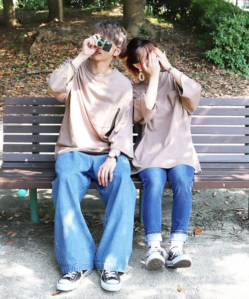 PairPair（ペアペア）の「ポケット付きビッグＴ(ユニセックス)（Tシャツ/カットソー・メンズ・オフホワイト/サックスブルー/スミクロ/レンガ/モカ・FREE）」の11枚目の写真