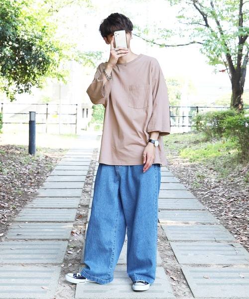 PairPair（ペアペア）の「ポケット付きビッグＴ(ユニセックス)（Tシャツ/カットソー・メンズ・オフホワイト/サックスブルー/スミクロ/レンガ/モカ・FREE）」の14枚目の写真