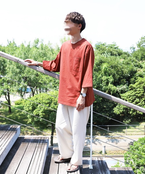 PairPair（ペアペア）の「ポケット付きビッグＴ(ユニセックス)（Tシャツ/カットソー・メンズ・オフホワイト/サックスブルー/スミクロ/レンガ/モカ・FREE）」の19枚目の写真