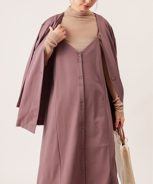 natural couture（ナチュラルクチュール）の「ノーカラーゆるっとジャケット（ノーカラージャケット・レディース・ダークブラウン/ベージュ/ピンク/ライトベージュ・FREE）」の4枚目の写真