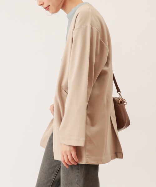 natural couture（ナチュラルクチュール）の「ノーカラーゆるっとジャケット（ノーカラージャケット・レディース・ダークブラウン/ベージュ/ピンク/ライトベージュ・FREE）」の3枚目の写真