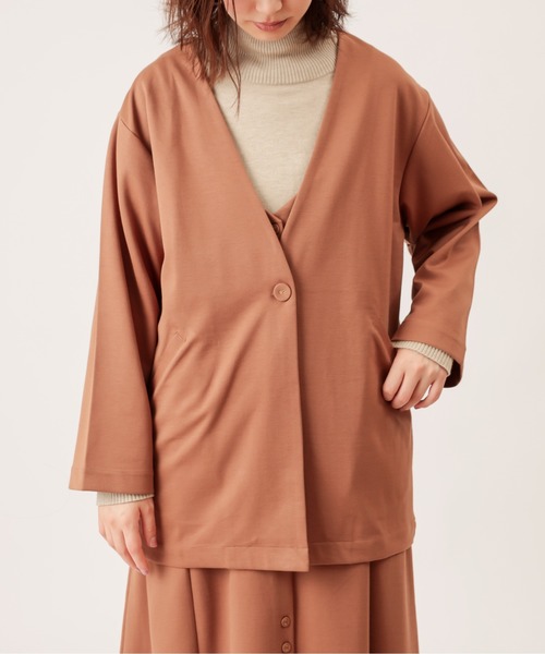 natural couture（ナチュラルクチュール）の「ノーカラーゆるっとジャケット（ノーカラージャケット・レディース・ダークブラウン/ベージュ/ピンク/ライトベージュ・FREE）」の17枚目の写真