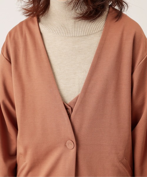 natural couture（ナチュラルクチュール）の「ノーカラーゆるっとジャケット（ノーカラージャケット・レディース・ダークブラウン/ベージュ/ピンク/ライトベージュ・FREE）」の20枚目の写真