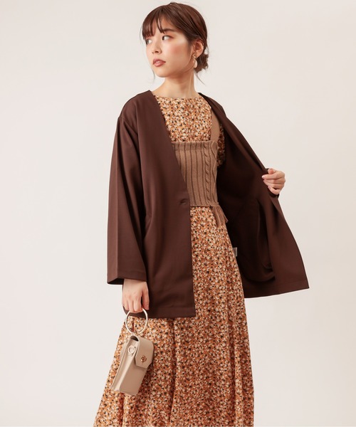 natural couture（ナチュラルクチュール）の「ノーカラーゆるっとジャケット（ノーカラージャケット・レディース・ダークブラウン/ベージュ/ピンク/ライトベージュ・FREE）」の5枚目の写真