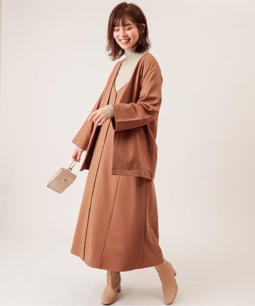 natural couture（ナチュラルクチュール）の「ノーカラーゆるっとジャケット（ノーカラージャケット・レディース・ダークブラウン/ベージュ/ピンク/ライトベージュ・FREE）」の10枚目の写真