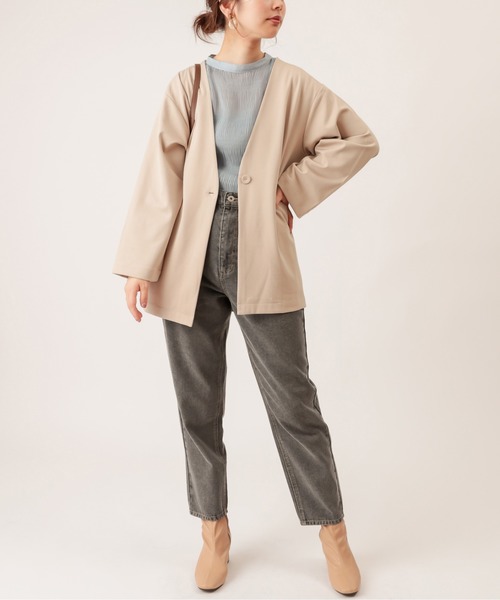 natural couture（ナチュラルクチュール）の「ノーカラーゆるっとジャケット（ノーカラージャケット・レディース・ダークブラウン/ベージュ/ピンク/ライトベージュ・FREE）」の13枚目の写真