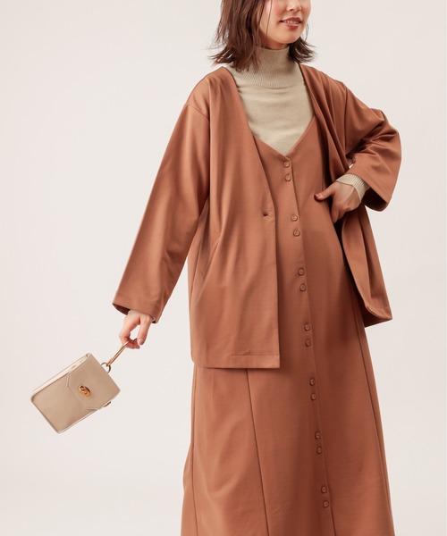 natural couture（ナチュラルクチュール）の「ノーカラーゆるっとジャケット（ノーカラージャケット・レディース・ダークブラウン/ベージュ/ピンク/ライトベージュ・FREE）」の8枚目の写真