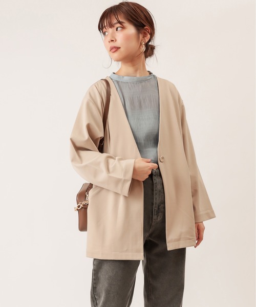 natural couture（ナチュラルクチュール）の「ノーカラーゆるっとジャケット（ノーカラージャケット・レディース・ダークブラウン/ベージュ/ピンク/ライトベージュ・FREE）」の11枚目の写真