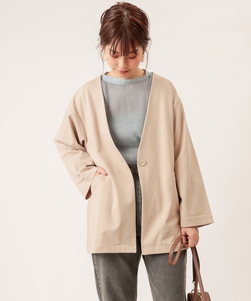 natural couture（ナチュラルクチュール）の「ノーカラーゆるっとジャケット（ノーカラージャケット・レディース・ダークブラウン/ベージュ/ピンク/ライトベージュ・FREE）」の12枚目の写真