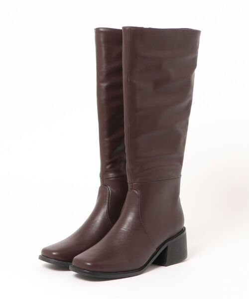 VENCEEXCHANGE（ヴァンスエクスチェンジ）の「スクエアトゥーロングブーツ（ブーツ・レディース・ブラウン/コーラル/ブラック・23/24/25.0cm）」の3枚目の写真