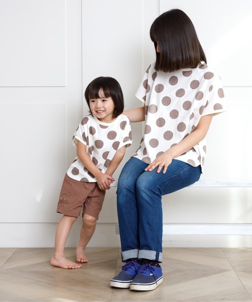 MAKE YOUR DAY（メイクユアデイ）の「ドットラウンドTシャツ■80～140cm（Tシャツ/カットソー・キッズ・ブラウン/ブルー/ピンク/イエロー・130/140/90/80/100/120/110）」の6枚目の写真