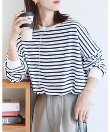 定番ボーダー/ブルー Tシャツ/カットソー（ブルー・ネイビー/青色系・ボーダー柄