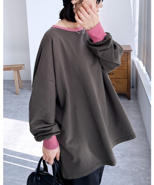 reca(レカ)の「【お気に入り数11万人突破!】ゆったり体型カバー!ボーダー&無地オーバーサイズプルオーバー(Tシャツ/カットソー・レディース・グレー/ブラック/ベージュ/ブラウン系その他/ブラック系その他/グリーン系その他/オフホワイト/ブラック系その他2/オートミール/グレー系その他/ブラウン/ボルドー/イエロー/ブルー系その他4/パープル/グレー系その他2/ブルー系その他2/ブルー系その他/レッド系その他/ブルー系その他3/ダークグリーン/ワインレッド/ネイビー/ブラウン系1/グレー系1/ホワイト系その他/グレー系その他3/ブラック系その他3/ベージュ系1・FREE)」の11枚目の写真