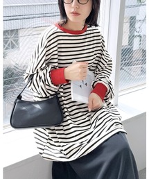 reca（レカ）の「【累計販売99,351枚突破！】ゆったり体型カバー！ボーダー＆無地オーバーサイズプルオーバー（Tシャツ/カットソー）」