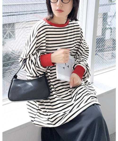 reca(レカ)の「【お気に入り数11万人突破!】ゆったり体型カバー!ボーダー&無地オーバーサイズプルオーバー(Tシャツ/カットソー・レディース・グレー/ブラック/ベージュ/ブラウン系その他/ブラック系その他/グリーン系その他/オフホワイト/ブラック系その他2/オートミール/グレー系その他/ブラウン/ボルドー/イエロー/ブルー系その他4/パープル/グレー系その他2/ブルー系その他2/ブルー系その他/レッド系その他/ブルー系その他3/ダークグリーン/ワインレッド/ネイビー/ブラウン系1/グレー系1/ホワイト系その他/グレー系その他3/ブラック系その他3/ベージュ系1・FREE)」の3枚目の写真