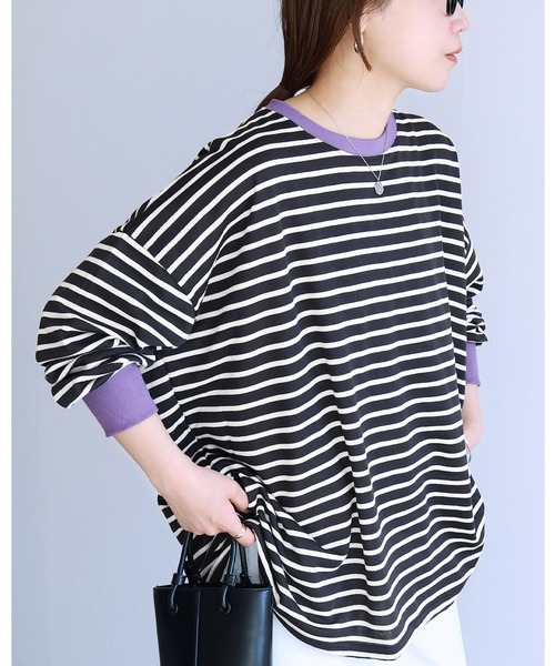 reca(レカ)の「【お気に入り数11万人突破!】ゆったり体型カバー!ボーダー&無地オーバーサイズプルオーバー(Tシャツ/カットソー・レディース・グレー/ブラック/ベージュ/ブラウン系その他/ブラック系その他/グリーン系その他/オフホワイト/ブラック系その他2/オートミール/グレー系その他/ブラウン/ボルドー/イエロー/ブルー系その他4/パープル/グレー系その他2/ブルー系その他2/ブルー系その他/レッド系その他/ブルー系その他3/ダークグリーン/ワインレッド/ネイビー/ブラウン系1/グレー系1/ホワイト系その他/グレー系その他3/ブラック系その他3/ベージュ系1・FREE)」の6枚目の写真