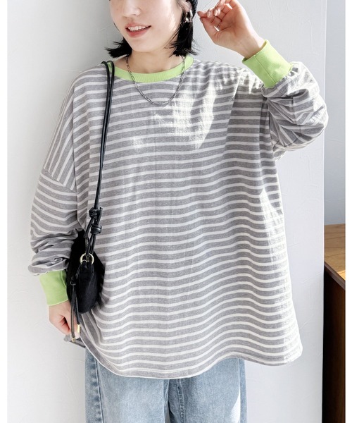 reca(レカ)の「【お気に入り数11万人突破!】ゆったり体型カバー!ボーダー&無地オーバーサイズプルオーバー(Tシャツ/カットソー・レディース・グレー/ブラック/ベージュ/ブラウン系その他/ブラック系その他/グリーン系その他/オフホワイト/ブラック系その他2/オートミール/グレー系その他/ブラウン/ボルドー/イエロー/ブルー系その他4/パープル/グレー系その他2/ブルー系その他2/ブルー系その他/レッド系その他/ブルー系その他3/ダークグリーン/ワインレッド/ネイビー/ブラウン系1/グレー系1/ホワイト系その他/グレー系その他3/ブラック系その他3/ベージュ系1・FREE)」の10枚目の写真