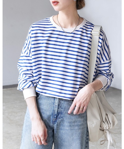 reca(レカ)の「【お気に入り数11万人突破!】ゆったり体型カバー!ボーダー&無地オーバーサイズプルオーバー(Tシャツ/カットソー・レディース・グレー/ブラック/ベージュ/ブラウン系その他/ブラック系その他/グリーン系その他/オフホワイト/ブラック系その他2/オートミール/グレー系その他/ブラウン/ボルドー/イエロー/ブルー系その他4/パープル/グレー系その他2/ブルー系その他2/ブルー系その他/レッド系その他/ブルー系その他3/ダークグリーン/ワインレッド/ネイビー/ブラウン系1/グレー系1/ホワイト系その他/グレー系その他3/ブラック系その他3/ベージュ系1・FREE)」の22枚目の写真