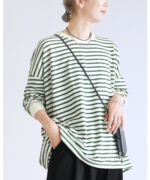 reca(レカ)の「【お気に入り数11万人突破!】ゆったり体型カバー!ボーダー&無地オーバーサイズプルオーバー(Tシャツ/カットソー・レディース・グレー/ブラック/ベージュ/ブラウン系その他/ブラック系その他/グリーン系その他/オフホワイト/ブラック系その他2/オートミール/グレー系その他/ブラウン/ボルドー/イエロー/ブルー系その他4/パープル/グレー系その他2/ブルー系その他2/ブルー系その他/レッド系その他/ブルー系その他3/ダークグリーン/ワインレッド/ネイビー/ブラウン系1/グレー系1/ホワイト系その他/グレー系その他3/ブラック系その他3/ベージュ系1・FREE)」の18枚目の写真