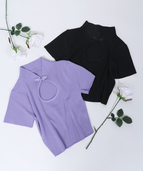 WC（ダブル シー）の「チャイナデザインピチT（Tシャツ/カットソー・レディース・ブラック/ライトパープル・FREE）」の3枚目の写真