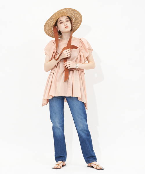 Rouge vif（ルージュヴィフ）の「フレアギャザーブラウス（シャツ/ブラウス・レディース・ライトグレー/ピンクベージュ/ダークネイビー・フリー）」の4枚目の写真