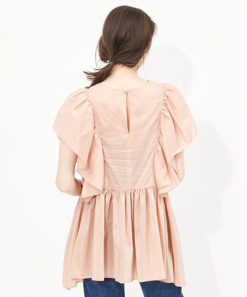 Rouge vif（ルージュヴィフ）の「フレアギャザーブラウス（シャツ/ブラウス・レディース・ライトグレー/ピンクベージュ/ダークネイビー・フリー）」の7枚目の写真