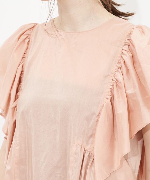 Rouge vif（ルージュヴィフ）の「フレアギャザーブラウス（シャツ/ブラウス・レディース・ライトグレー/ピンクベージュ/ダークネイビー・フリー）」の9枚目の写真