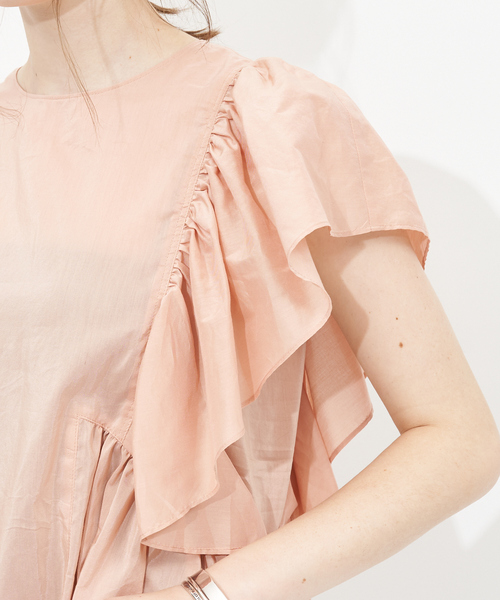 Rouge vif（ルージュヴィフ）の「フレアギャザーブラウス（シャツ/ブラウス・レディース・ライトグレー/ピンクベージュ/ダークネイビー・フリー）」の10枚目の写真