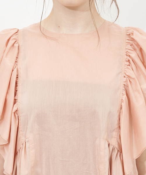 Rouge vif（ルージュヴィフ）の「フレアギャザーブラウス（シャツ/ブラウス・レディース・ライトグレー/ピンクベージュ/ダークネイビー・フリー）」の11枚目の写真